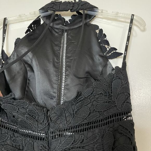Bardot Lace overlay Halter black cocktail Midi sleeveless Dress size Small US 6 - Picture 6 of 8